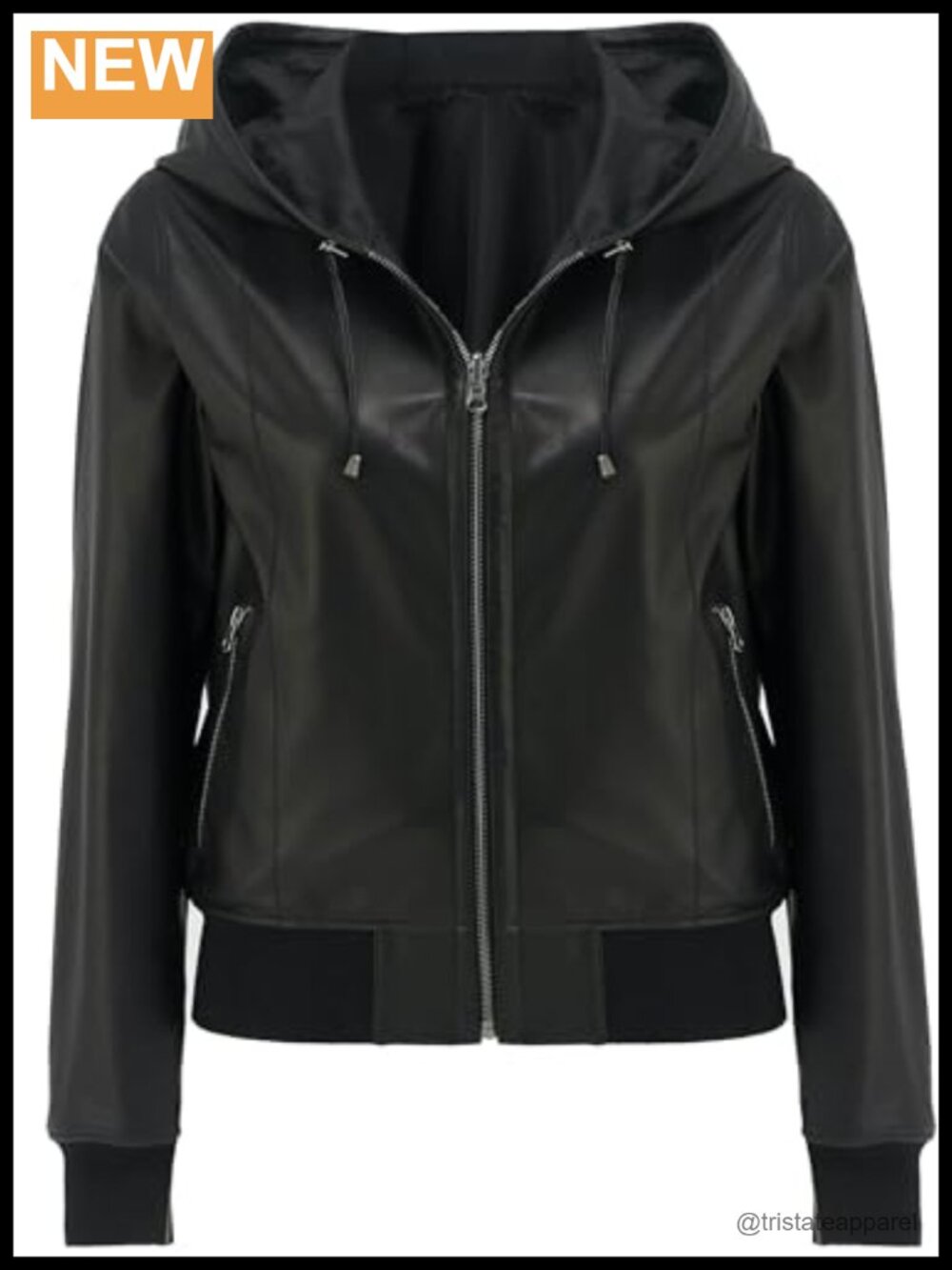 Reversible Genuine Leather Bomber Jacket with Hood - Lambskin Leather Women's